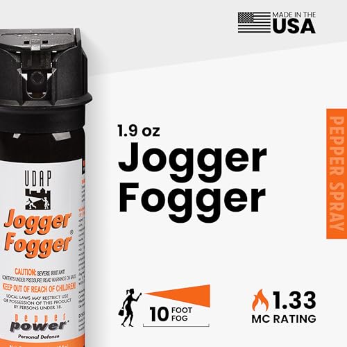UDAP Pepper Power Jogger Fogger OC Compact Self Defense Pepper Spray with Holster, Clip and Mini Keychain, Travel Size for Runners, PSD, 5 Piece Pack