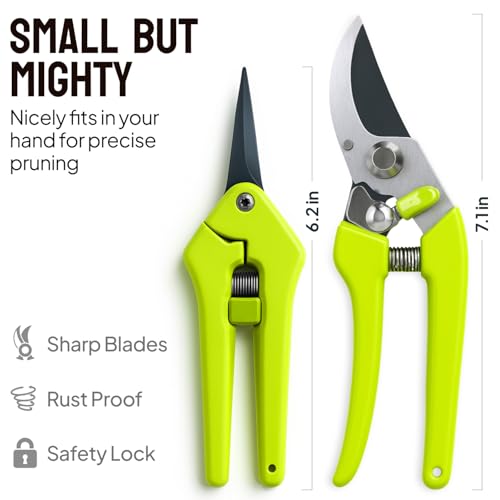 Craft911 2-Pack Stainless Steel Gardening Pruning Shears & Snips - Durable, Ergonomic, Safety Lock, Combo for Gardening & Landscaping