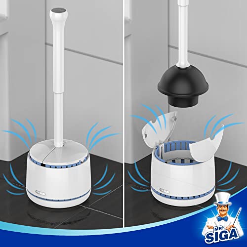 MR.SIGA White Heavy Duty Toilet Plunger with Holder - Space-Saving Bathroom Tool