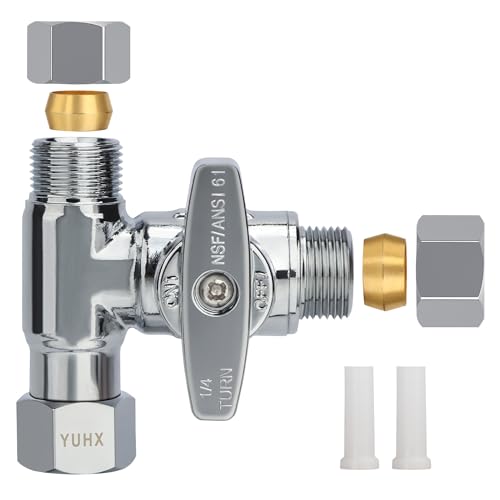 3/8 Inch Brass Angle Stop Add-A-Tee Valve - Water Line Splitter for Plumbing