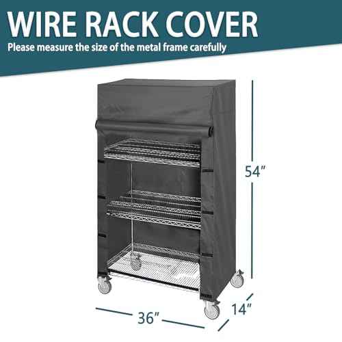 Waterproof Wire Rack & Shelving Cover ? Heavy Duty Storage Shelf Dust Cover, Fits 36" W x 14" D x 54" H, Nylon Buckles & Hook-and-Loop Closure (Black, No Shelves)