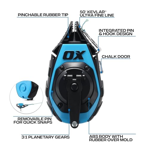 OX Pro Precision Chalk Line Reel 50ft with 1.5oz Refiller Bundle (1 Count)