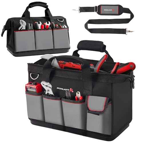 IRONLAND Tool Bag Organizer 16.5 Inch for men, Waterproof Heavy Duty ToolBag Organizer Storage, Tool box Organization, Soft Handle Large Zipper Carrying Toolbox, Dad Men Mechanic Birthday Gift