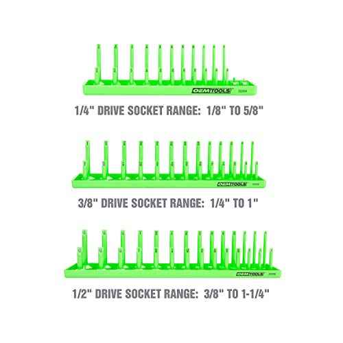 OEMTOOLS 22233 Tool Storage Organizer for SAE and Metric Socket, 6PC Socket Organizers for 1/4", 3/8", and 1/2" Drive Sockets, Optimize Toolbox Organization