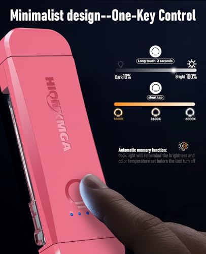Pink Rechargeable Bed Book Light with Touch Control & Dimming - HIONXMGA
