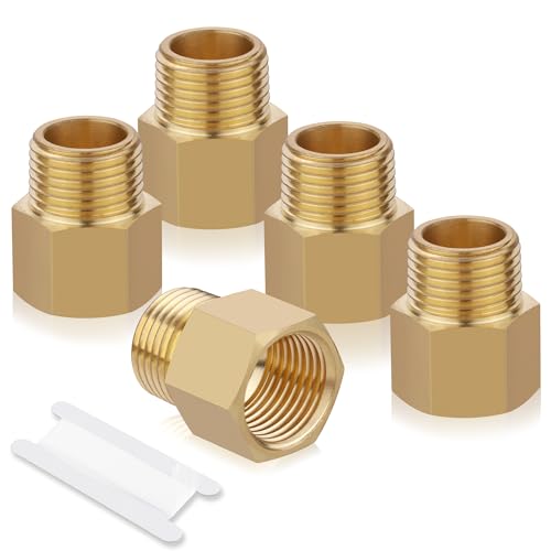 5PCS Brass Pipe Fittings Adapter 1/2" NPT Male x 1/2" NPT Female Reducer Set