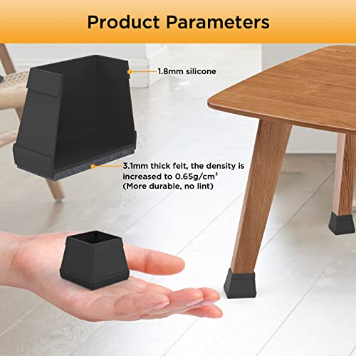 CHWM 16 PCS Square Chair Leg Floor Protectors Black 1.26-1.57" Fits 32-39mm