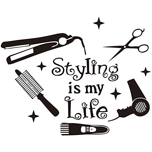 ANFRJJIBarber Shop Wall Decal ? Removable PVC Vinyl Sticker for Hair Salon Decoration ? Stylish Design for Barbers, Stylists, Mirrors, and Walls ? Size 25"x20" (Black-JZY250-Styling)