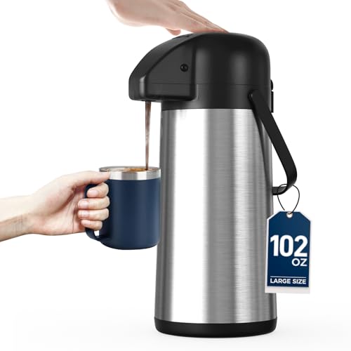 Gezoss 102oz/3L Stainless Steel Airpot Coffee Carafe with Pump, 304 Food-Grade Insulated