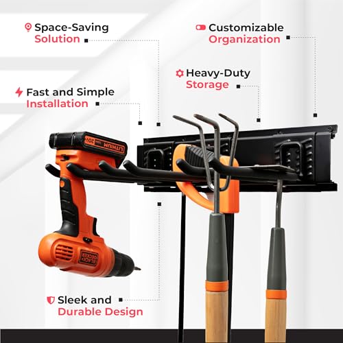 TIDYME Black 48-Inch Garage Wall Tool Organizer with 3 Racks & 6 Hooks