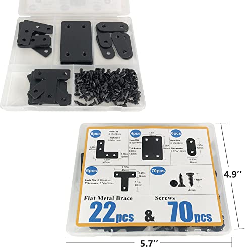 22 Pack Stainless Steel Corner Brackets Set with Screws - Flat, T, L, Square Shapes