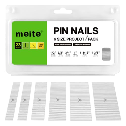 Meite Assorted 6 Sizes Galvanized 23 Gauge Pin Nails for Nail Gun, 6,000 Counts