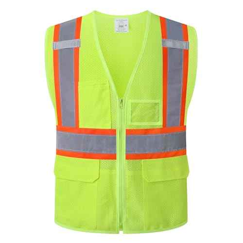Reflective Safety Vest for Men Women Hi Vis Vest with Pockets High Visibility Vest Mesh Construction Vests Meets ANSI/ISEA Standards (Yellow-33, Large)