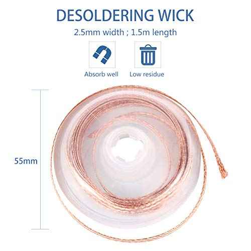 EVERMARKET(TM) Desoldering Wick, solder braid with 2.5mm Width, 1.5m Length and Solder Sucker Desoldering Vacuum Pump Solder Removal Tool,Blue - 2 Packs