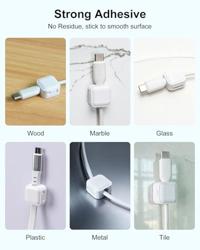 White Magnetic Cable Clips 8-Pack - Cord Organizer for Office & Desk