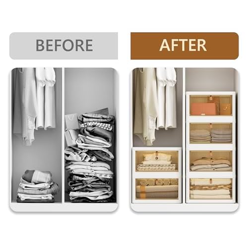 Closet Organizers and Storage 93Qt 3 Pack Closet Organizer Boxes for Clothes Stackable Storage Bins Foldable Storage Box for Clothes/Office Supplies/Snacks(31Qt X 3)