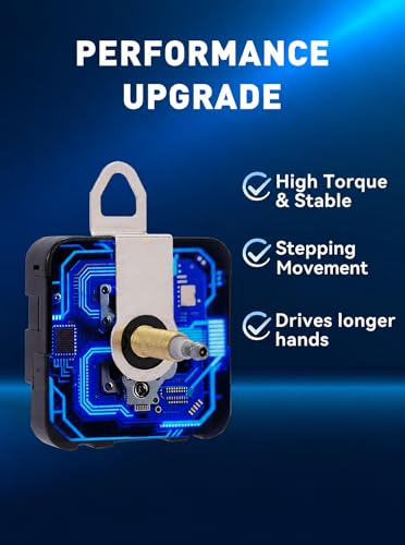 High Torque Clock Movement Kit with 0.75 Inch Thread & 8 Inch Hands for Large Wall Clocks