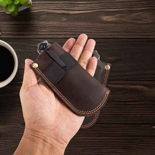 Leather Knife Sheath for Belt,Pocket Knife Holder,Heavy Duty Folding Knife Sheath Belt Holder,Knife Holster EDC Knife Case Folding Pocket Knife sheaths Gift for Men.