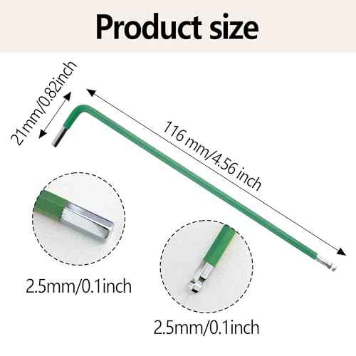 4PCS 2.5mm Ball End Hex Key Wrench, L-Shape Long Arm Allen Wrench, S2 Steel Six-Edge Screw Driver, Hexagon Head Repairing Tool, Green