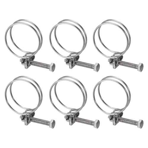 uxcell 6Pcs Double Wire Hose Clamp, 38-42mm Adjustable Stainless Steel Wire Hose Clips with M6 Bolt for Dust Collection Hose, Pump Hose Pipe