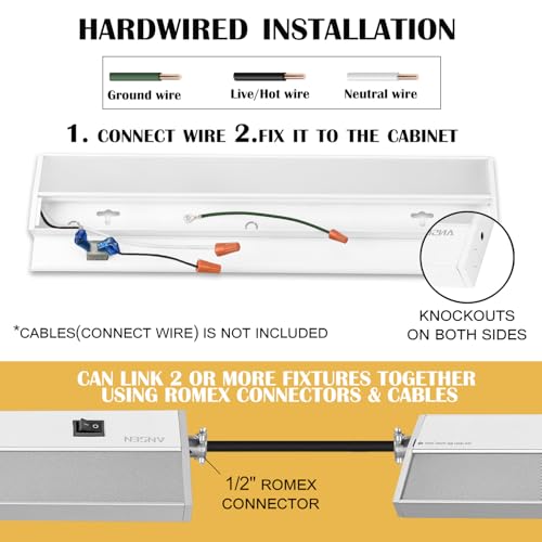 Ansen 24-inch Hardwired LED Under Cabinet Light, Dimmable, 1237lm, 5 Color Temps