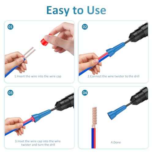 Wire Nut Twister & Wire Twister Tool for Drill, 1/4" Chuck Spin Twist Connector Socket, Compatible with 8-14 AWG, Quick Cable Stripping and Twisting Driver