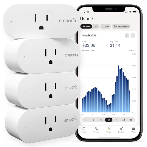 Emporia Energy Monitoring Smart Plug 4-Pack - WiFi Outlet with Timer & App Control