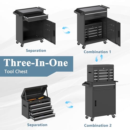 HOWSVN 5-Drawer Rolling Tool Chest with Removable Cabinet, Lockable Wheels & 2-Stage Locking Bar