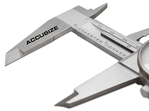 Accusize Industrial Tools 8''/200 mm by 0.001''/0.02 mm Dual Needle Precision Dial Caliper Stainless Steel in Fitted Case, Imperial/Metric, P920-S238