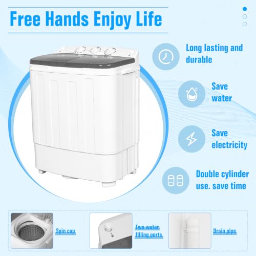 Superday 25LBS Portable Twin Tub Washing Machine & Spin Dryer Grey - Compact Laundry for Camping, Apartments, Dorms