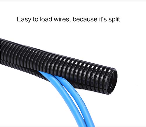 Alex Tech 25ft 1/4 Inch Split Wire Loom Tubing - Black, Flexible Cable Protection