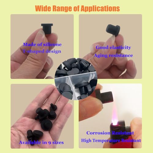 MONEXIO Black Silicone Rubber Hole Plugs Set - 9 Sizes T-Type Waterproof Caps