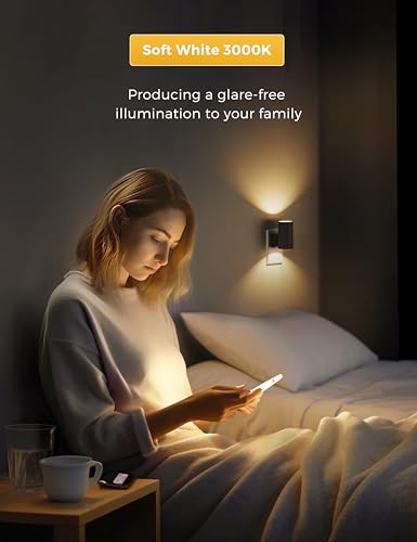 LOHAS 3000K Soft White LED Night Light Plug in 2 Pack Wall Mount Dusk to Dawn Sensor
