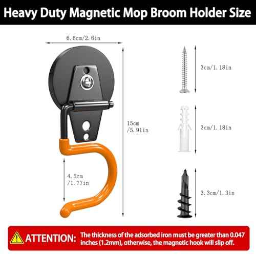 3-H Magnetic Mop Broom Holder and Mop Organizer 4 Pack, Heavy Duty Strong Utility Magnetic Tools Holde, Anti-Slip Strong Metal Garden Tool Rack for Garage, Laundry, Garden (Orange)