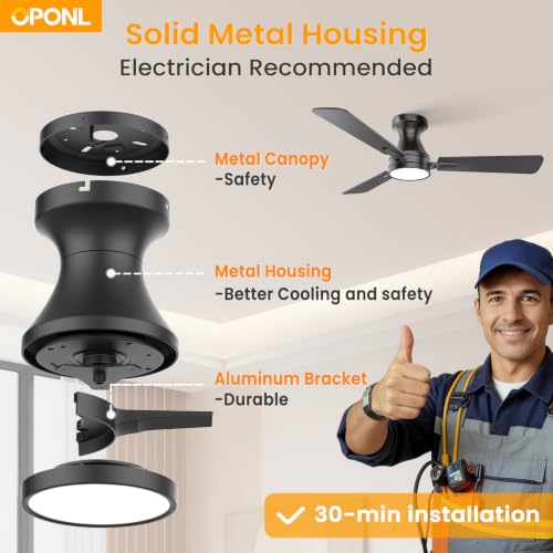 OPONL 42 Inch Black Modern Ceiling Fan with Light & Remote Control