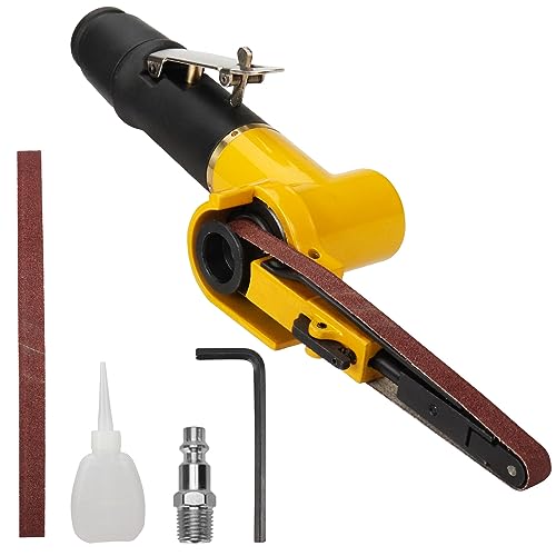3/8 in x 13 in Mini Air Belt Sander with 2 Belts – Pneumatic Grinder for Weld Removal