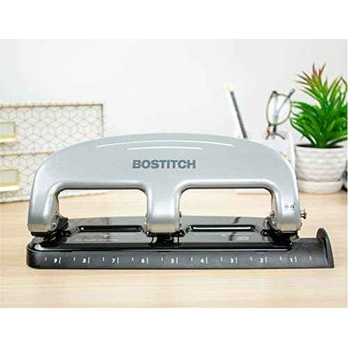 Bostitch Office EZ Squeeze 3-Hole Punch, 20 Sheet Capacity, Reduced Effort, No Jam Technology , Silver