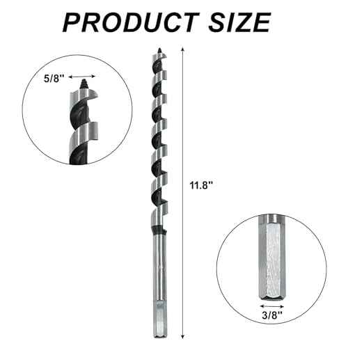 5/8" Diameter Auger Drill Bit 12" Ship Auger Long Drill Bit 3/8" Hex Shank Long Drill Bits for Wood Hole Cutter in Hardwood, Softwood, and Composite Materials