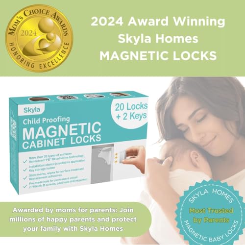 Skyla Homes Magnetic Cabinet Locks 12 Pack with 2 Keys - Babyproofing Safety Locks