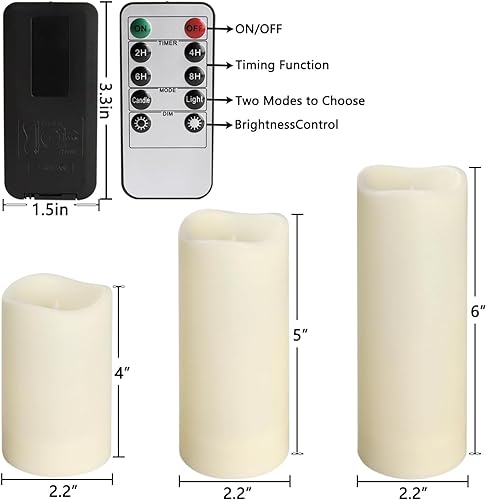 YOROXRG 24 Waterproof Outdoor Flameless Candles Set - Ivory, 3 Sizes with Remote & Timer