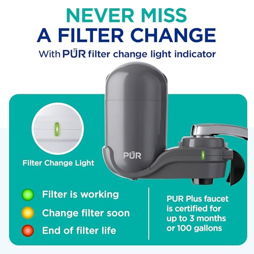 PUR Plus Faucet Mount Water Filter System - Lead-Reducing Filter, 1 Filter/Pack, Grey