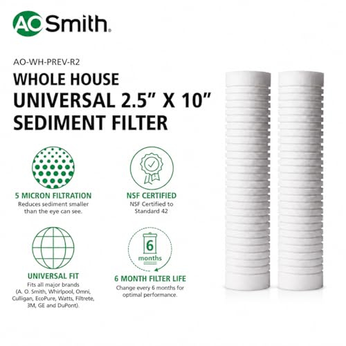 A. O. Smith 2.5x10 5-Micron Universal Sediment Filter Cartridge - Includes 2, NSF Certified