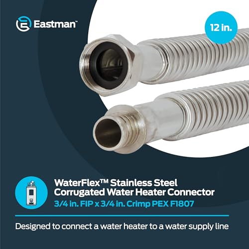Eastman 12-Inch Stainless Steel Flexible Water Heater Supply Line, 3/4" FIP & Crimp PEX