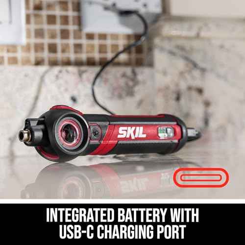 SKIL Twist 2.0 Rechargeable 4V Screwdriver with Pivoting Head, Torque Setting, USB-C Charging Cable, 28 PC Bit Set & Carrying Case- SD5619-02