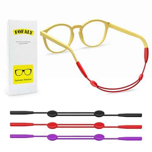 Kids Glasses Strap, No Tail Eyeglasses Strap For Kids 3Pcs, Age 3-12 Baby Sunglasses Straps for Girls, Boys, Toddler, Adjustable Eyewear Retainer for Sports (Black, Red, Purple, 9.5in)