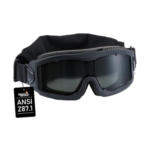 Lancer Tactical AERO 3mm Thick Lens Eye Protection Safety Goggle ANSI Z87 1 Rated Industry Standard w/Anti-Scratch Shield