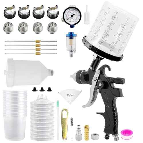 HVLP Spray Gun with 10Pcs 650ML Disposable Paint Cups, Automotive Paint Gun with 1.4/1.7/2.0/2.5mm Nozzles, Gravity Feed Air Paint Gun for Car,House Painting (Black)