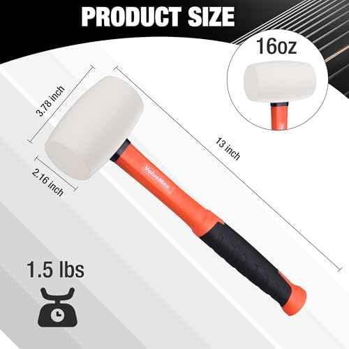 ValueMax 16oz Rubber Mallet Hammer, Fiberglass Handle, Solid Head, Rubber Mallet for Flooring, Tent Stakes, Woodworking, Camping, Soft Blow Tasks without Damage, White