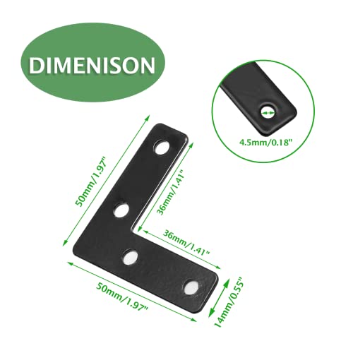 Uenhoy 20 Pcs L Shape Black Flat Brackets 50x50mm/2x2 Inches with Screws