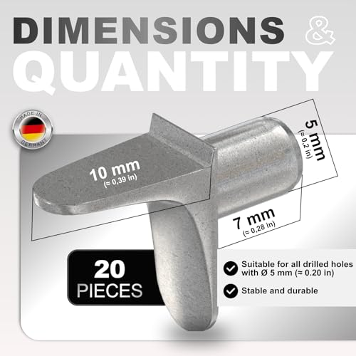 NIMA PARTS 20 pcs 5mm Shelf Support Pegs for Cabinets, Bookcases, & Wardrobes